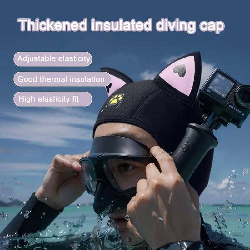 Cat Ears Scuba Dive Hood 3mm Neoprene Cute For Snorkeling Swimming Stretchy Thermal Surfing Hood Swim Hat For Girls Women