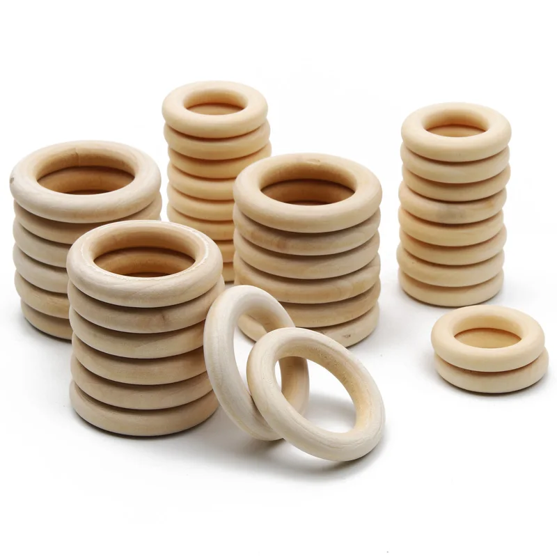 Unfinished Solid Natural Wooden Teething Ring Wood Lead-Free Beads For Ornaments Connectors Jewelry Making Macrame DIY Wood Hoop