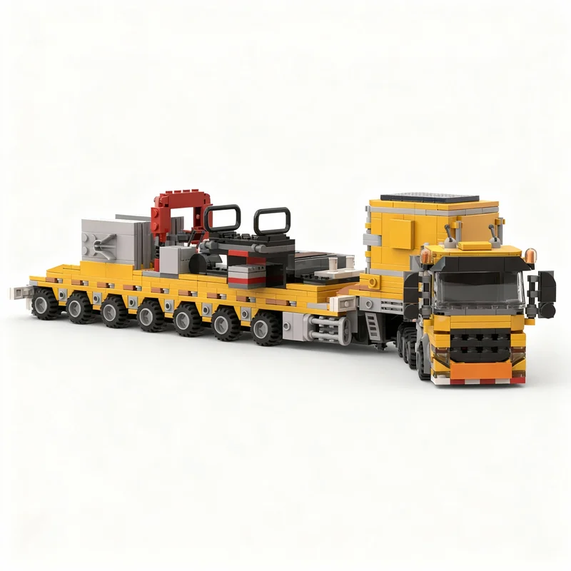 964 pièces MOC Camion de chantier à plateau surbaissé, modèle urbain, blocs de construction, cadeaux de Noël, jouet d'architecture à assembler