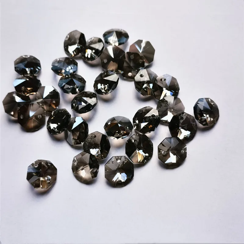 Top Quality Grey 14mm Crystal Octagon Chandeliers Beads Two Holes (Free Rings ) Nice Glass Stones Home Decor Light Accessories