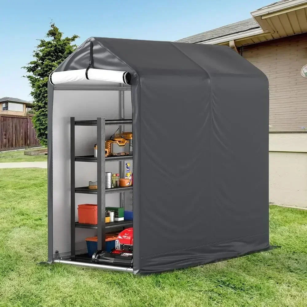 Durable Waterproof Portable Outdoor Storage Shed with Roll-up Door for Motorcycles, Bikes, and Tools in Gray