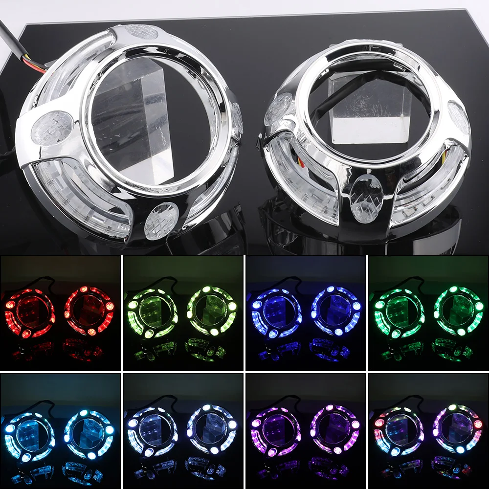 2 قطعة 3 بوصة غطاء للعدسات مع RGB عيون الملاك التعميم Led المصابيح الأمامية حلقات هالة عدسة أقنعة ل ثنائية زينون العارض التحديثية #2
