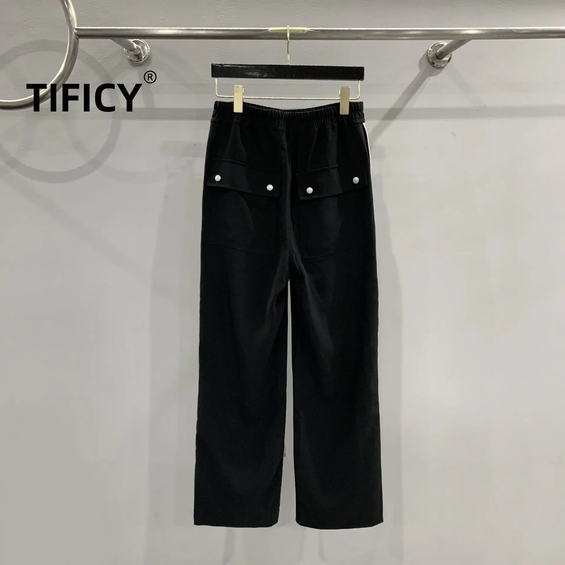 TIFICY Men's and Women's Dark RO Style Black and White Splicing Loose Casual Floor Mopping Zipper Drawstring Comfortable Pants