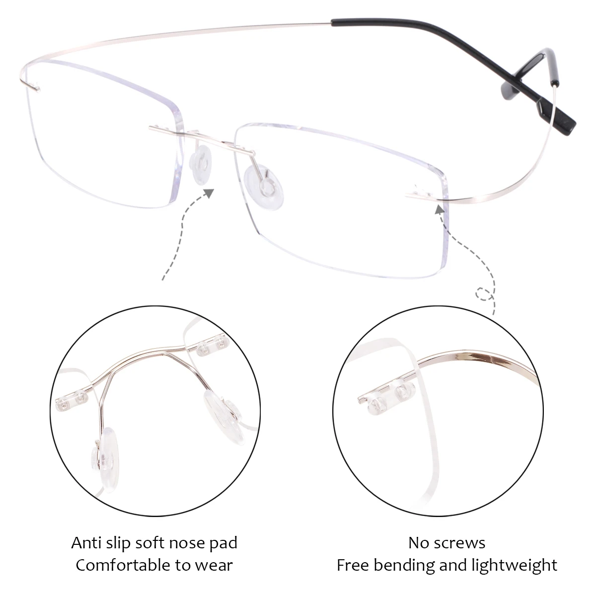 Men Women Super Flex Spectacles and Light Memory Metal Rimless Eyeglasses Frames For Myopia Lenses Reading Progressive Lenses