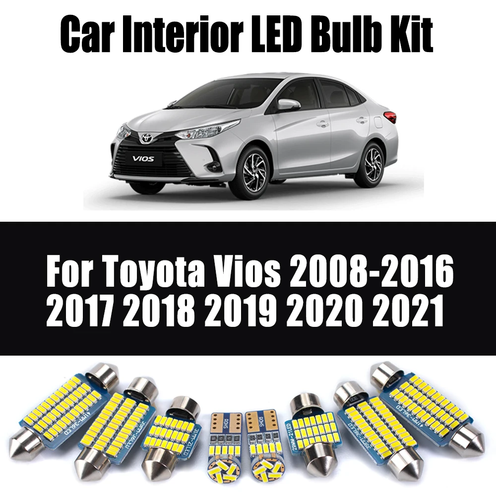 

Canbus LED Interior Map Dome License Plate Bulbs Trunk Light Kit For Toyota Vios 2008- 2017 2018 2019 2020 2021 Car Accessories