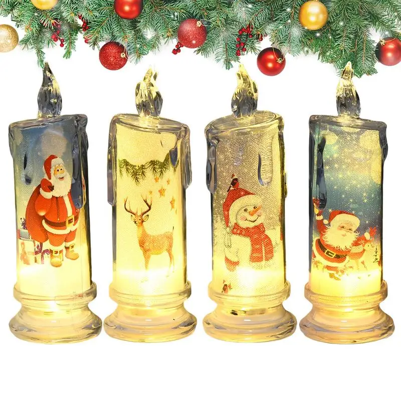 

Electronic Candle Christmas Decoration Transparent Snowman Printed LED Simulation Flameless Candle Ambient Lighting Xmas Gift