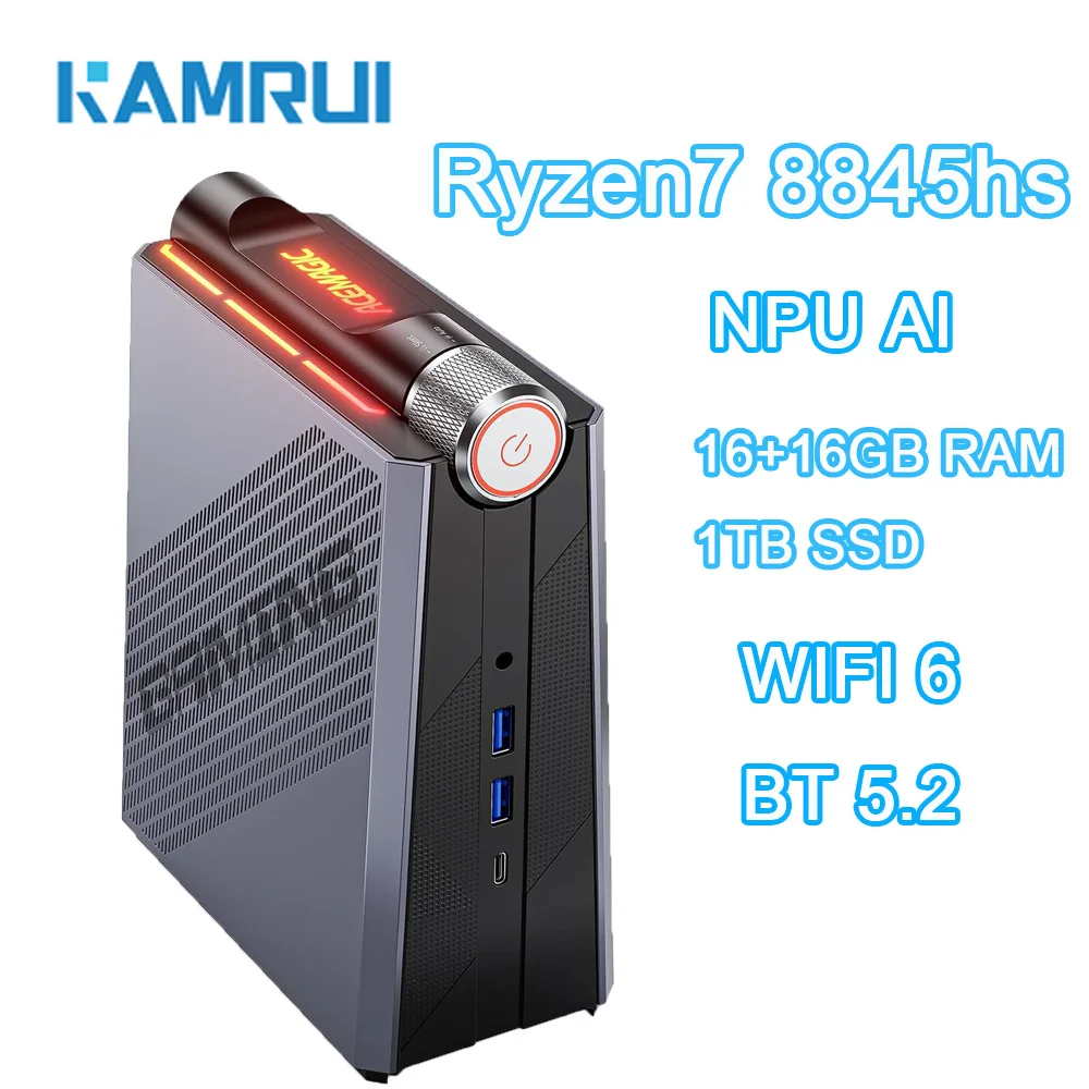 KAMRUI S3A Gaming Mini PC AMD R7 8845HS R9 8945HS RAM 32GB DDR5 1TB SSD Windows 11 Gamer Computer RGB Controllo della luce WiFi6 BT5.2