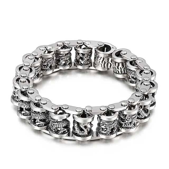 

Fashion Vintage Ancient Dragon Totem 17mm Amulet Men's Bracelet Stainless Steel Jewelry