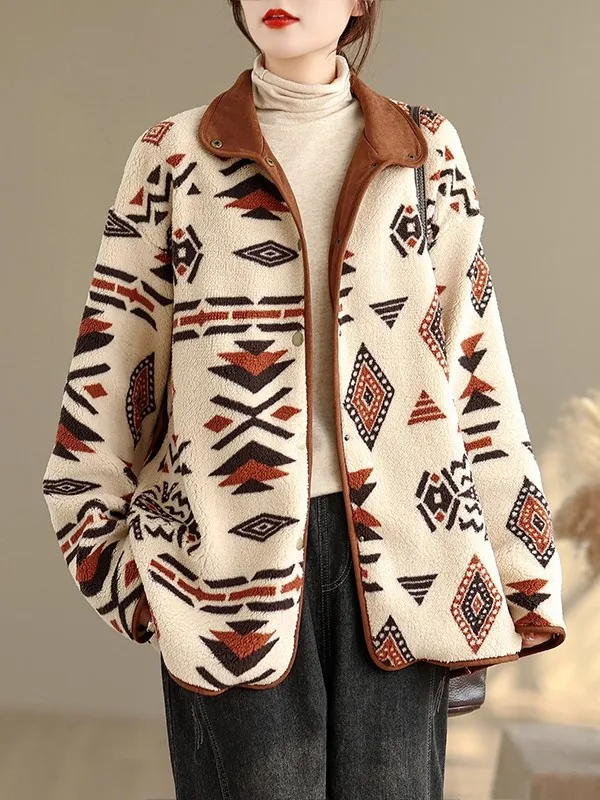 

Plush Coat Autumn And Winter 2025 Women's Leisure Geometric Printing Double Sided Lamb Wool Jacket Velvet Warm Outerwear w769