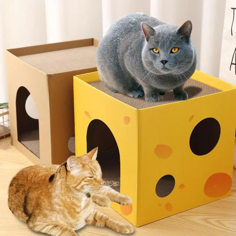 Cat Scratch Board Square Foldable House For Indoor Cat Double Wooden Cat Litter Cat Bed Grinding Scratcher Box pet supplies