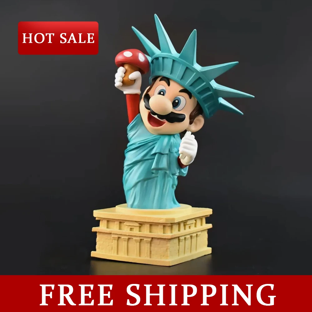 20Cm Plumber Super Mario Cosplay Statue of Liberty Cute Ver Anime Action Figure Toys Game Peripheral Decoration Christmas Gift