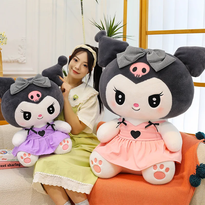 Sanrio Kawaii Kuromi Plush Toy Sweet Heart Cartoon Stuffed Doll in Lolita Dress Cute Devil Kuromi Stuffed Animal Pillow for Kids