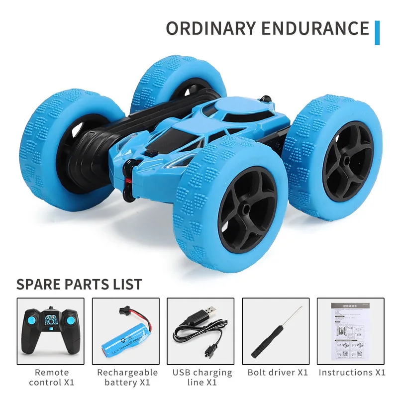2025 Cool RC Stunt Car for Kids Double-Sided Flipping 360° Spin & LED Lights 4WD Remote Control Toy Car Christmas Birthday Gifts