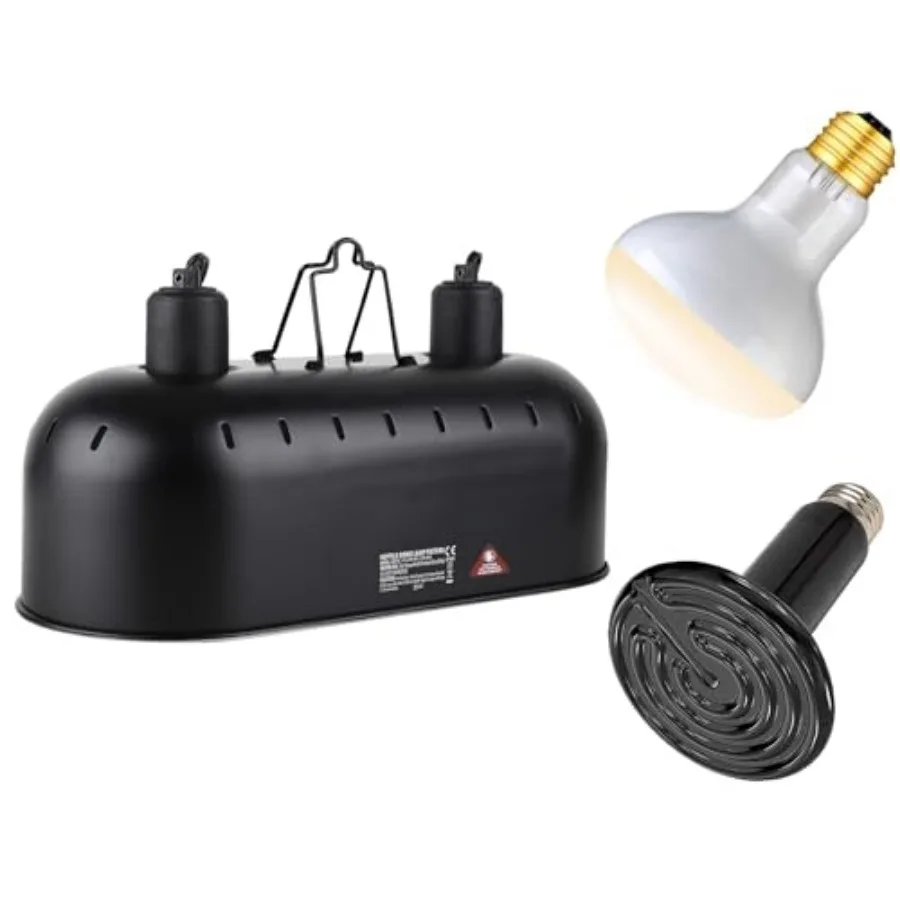 

DXOPHIEX Dual Reptile Light Fixture, Reptile Heat Lamp Fixture with 150W Basking BulbandCeramic Heat Emitter, Double Dome Heat