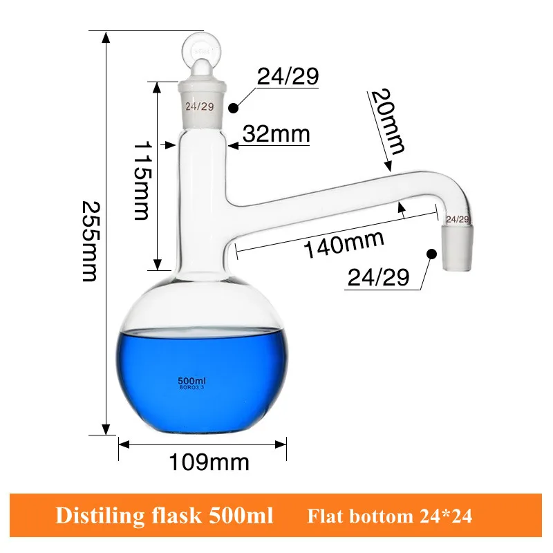 Distillation Flask 500 mL Glass Flask Use For Use For Making Distilled Water Essential Oil Extraction Laboratory Glassware 1/PK