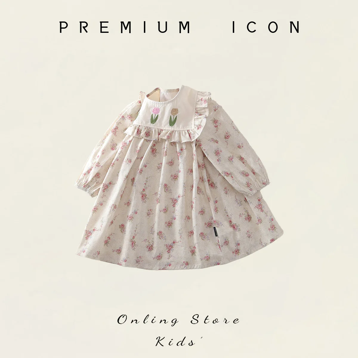 

Новое детское платье с длинным рукавом для девочек на весну-осень 2026 года в деревенском стиле с вышивкой и кружевом