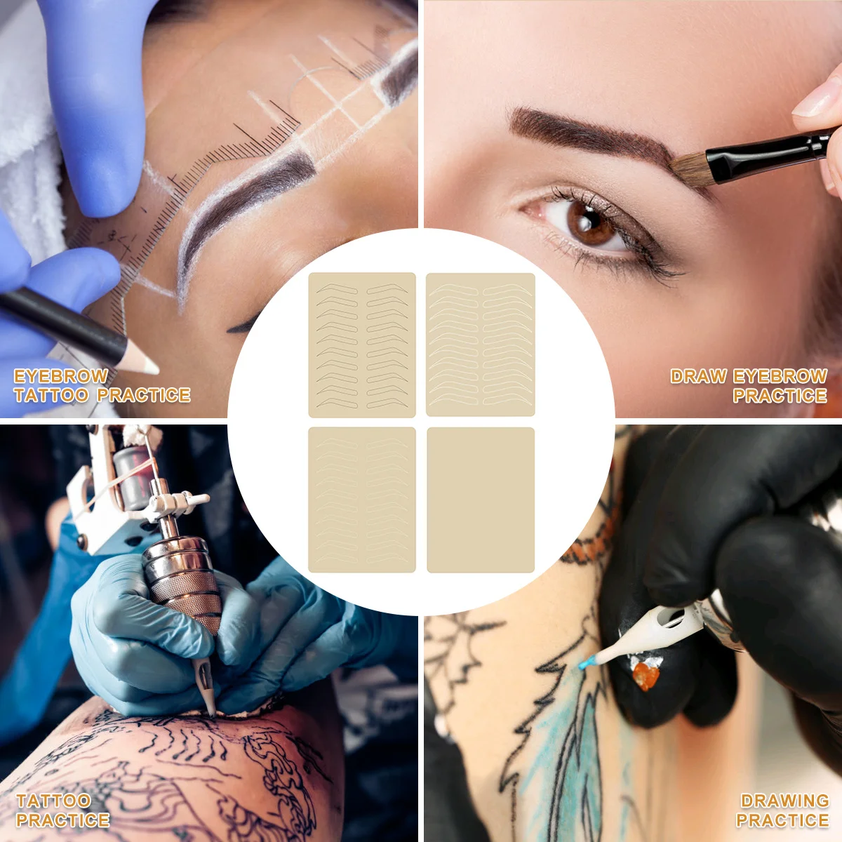 4 أوراق لممارسة الوشم، ملمس واقعي للبشرة، ملمس اصطناعي للتدريب على التظليل الدقيق #1