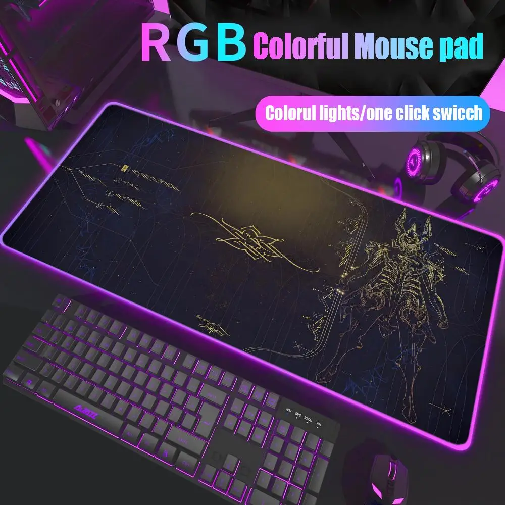 

Коврик для мыши Warframe, геймерский настольный коврик RGB, подсветка, светодиодный коврик для мыши, игровые аксессуары, настольный коврик, большой коврик для мыши с подсветкой