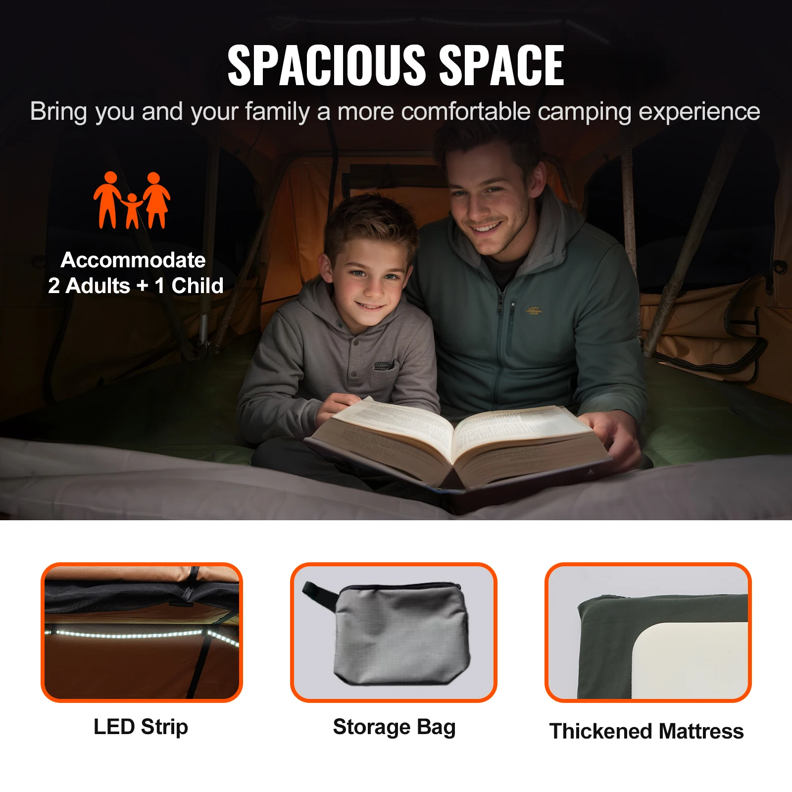 SucceBuy-tienda plegable para techo, tienda dura con escalera telescópica, colchón, bolsa de cubierta de PVC, impermeable, Jeep, SUV, furgoneta, camioneta