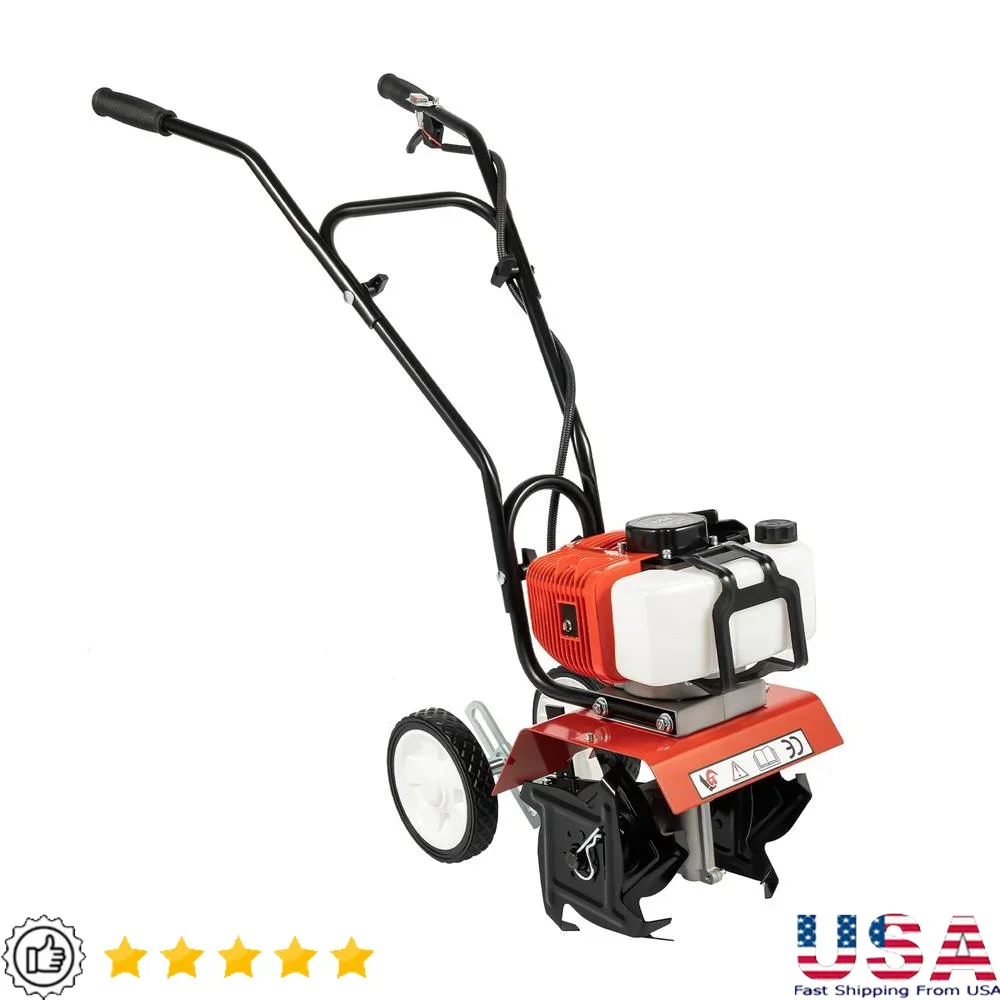 Mini Tiller 2HP 52CC Gas Powered Cultivator Hand Rototiller Garden Tool High Power Engine Durable Heat Dissipation Easy Start