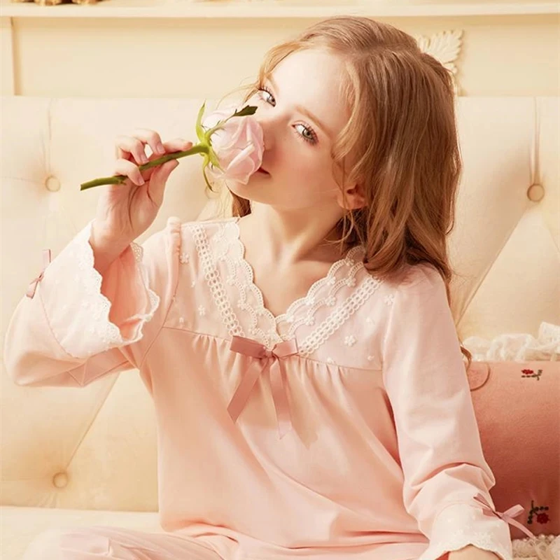 Spring Autumn New Baby Girl Pajamas Two-piece Set Princess Style Children Cotton Home Clothes Girls Casual Long-sleeved Pajamas