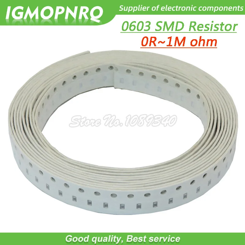 100pcs 0603 SMD 1/8W chip resistor resistors 0 ohm - 10M ohm 0R 4.7R 100R 200R 220R 1K 4.7K 4K7 10K 100K 200K 220K resistance