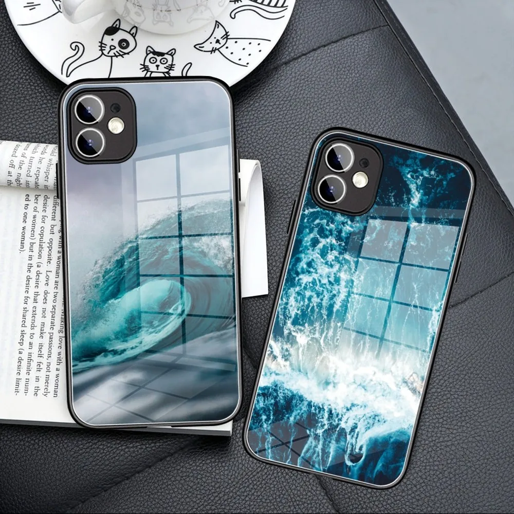 The sea Water wave Waves  Phone Case Tempered Glass FOR IPhone15  14 13 11 12 Pro 8 7 Plus X 13 Pro MAX XR XS MINI Covers