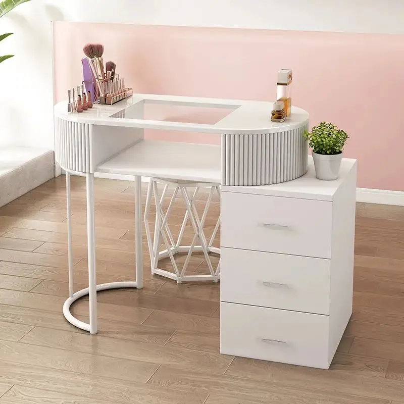 Nail Table and Chair Set, Marble Iron Double Layer Desk, Salon Furniture, Manicure Station, Beauty Nail Art Equipment