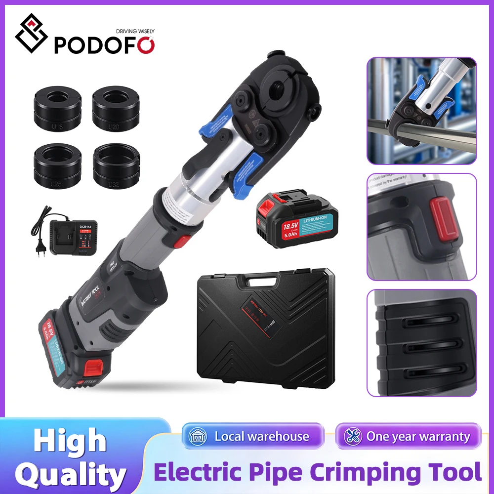 Elektrisches Rohrpresswerkzeug-Set mit 4 Pro-Press-Pressbacken, Pro-Press-Werkzeug für U16/20/25/32mm Kupferrohre und Edelstahlrohre, 2 Stück 5 Ah Akku und Ladegerät
