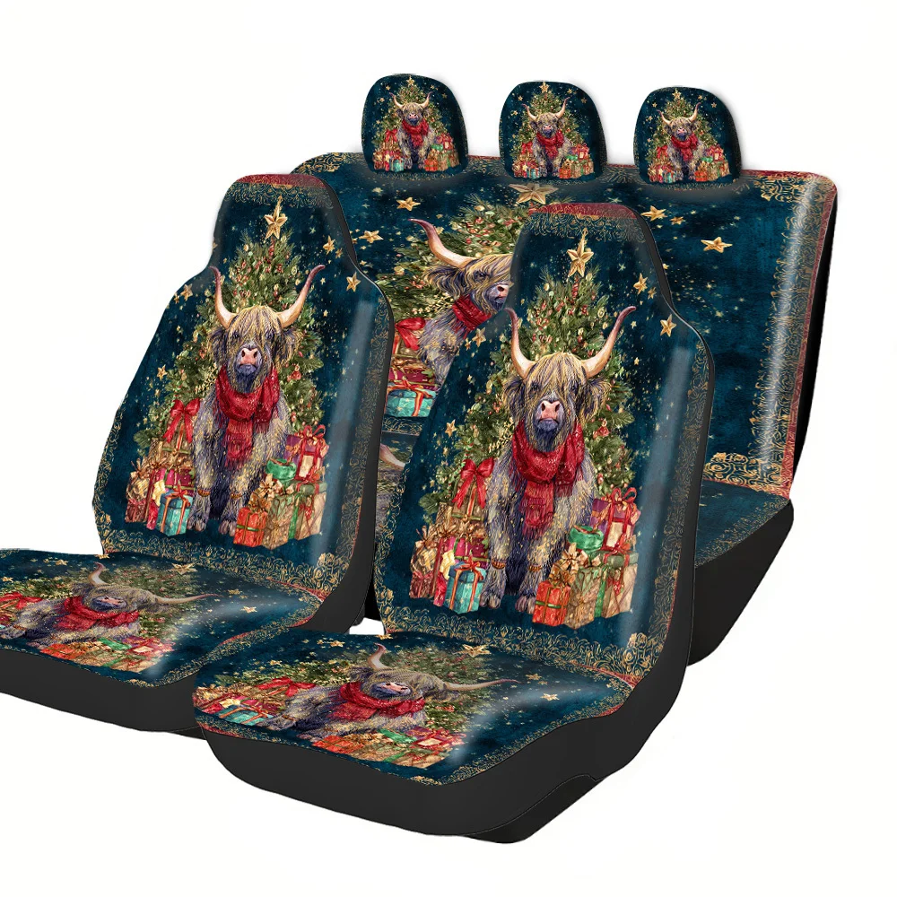 2-5 Seat Set Car Seat Covers, Universal Premium Polyester Protection For Truck SUV Off-Road Car, Festive Cow Print Perfect Chris