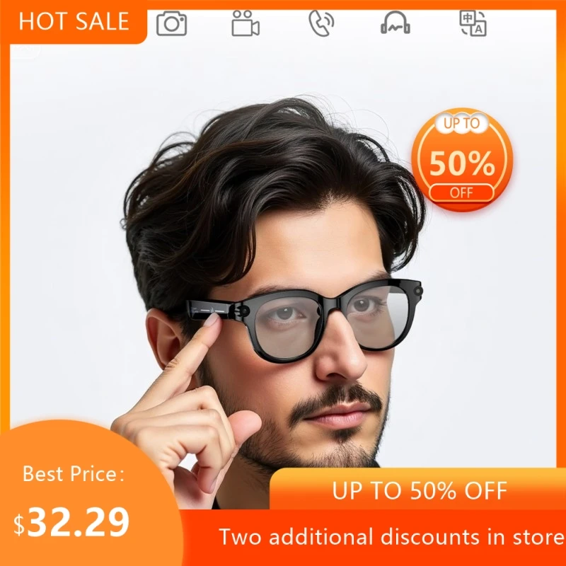 

Умные очки Echowear Smart 200W с HD-камерой для распознавания изображений, AI-перевода и Bluetooth-видеосвязи. Новинка 2026 года. Хит продаж.