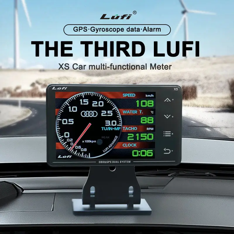 LUFI XS ゲージ OBD GPS ヘッドアップディスプレイ ターボチャージャー 油圧 油温 G値 ジャイロスコープ LCDディスプレイ 車 OBD2 メーター