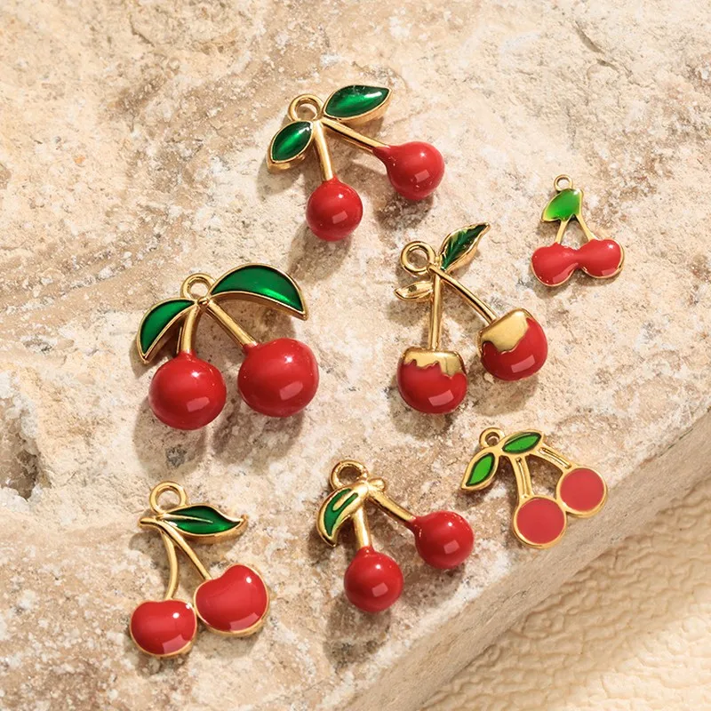 3D Cherry Red Drip Oil Single Pendant Sweet Korean Style DIY Jewelry Charm Accessories For Women Gift