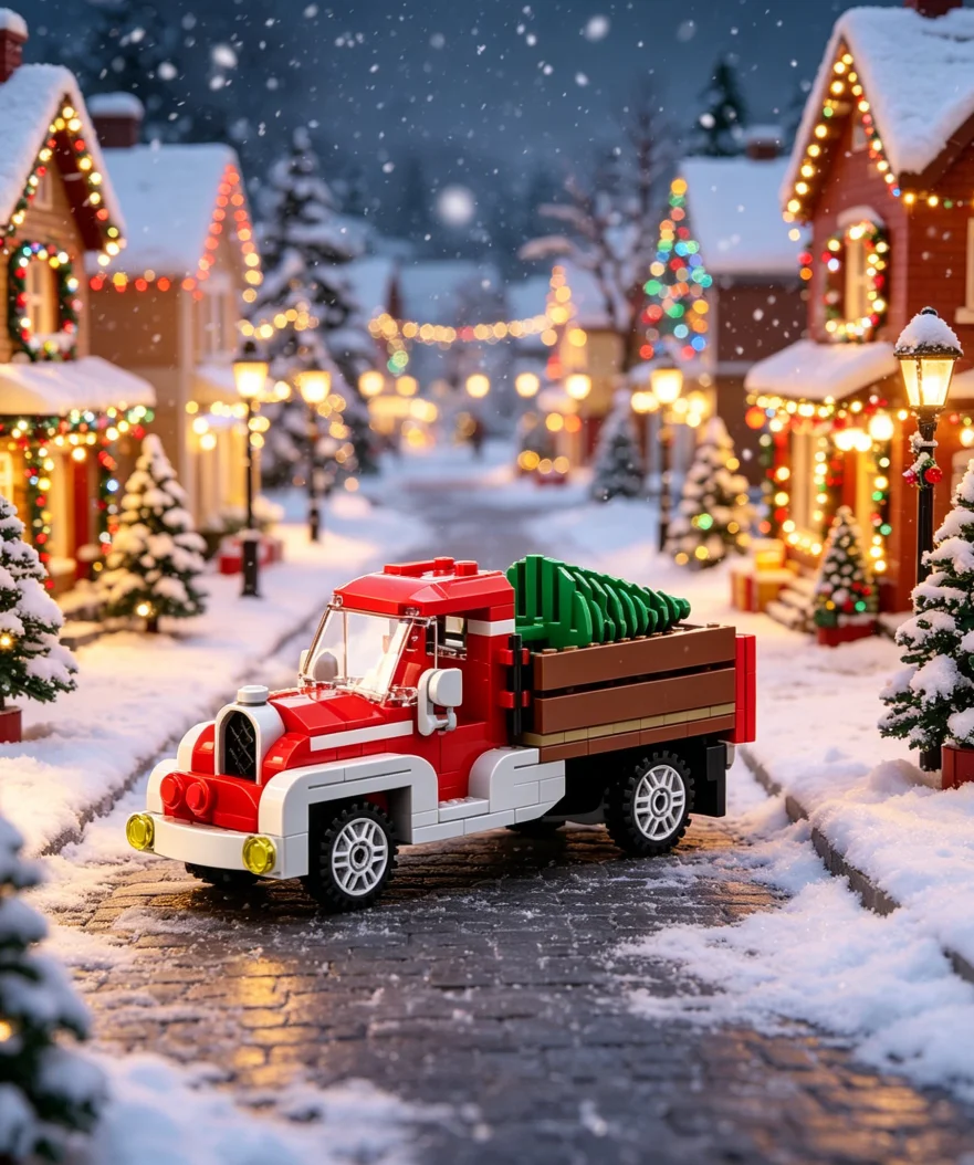 189pcs Christmas Vintage Pickup Truck Building Blocks Xmas Tree DIY Assembly Decor Ornament