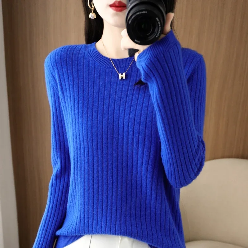 2024 Women Sweaters Autumn Winter Long Sleeve Pullovers O-neck Stripe Warm Pullover Korean Fashion Bottoming Shirts Loose Jumper