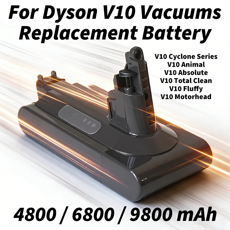 

Сменная батарея для пылесоса Dyson V10, 4800/6800/9800 мАч, Li-Ion, для моделей V10 Animal Absolute, V10 Fluffy, Total Clean, Cyclone, Motorhead
