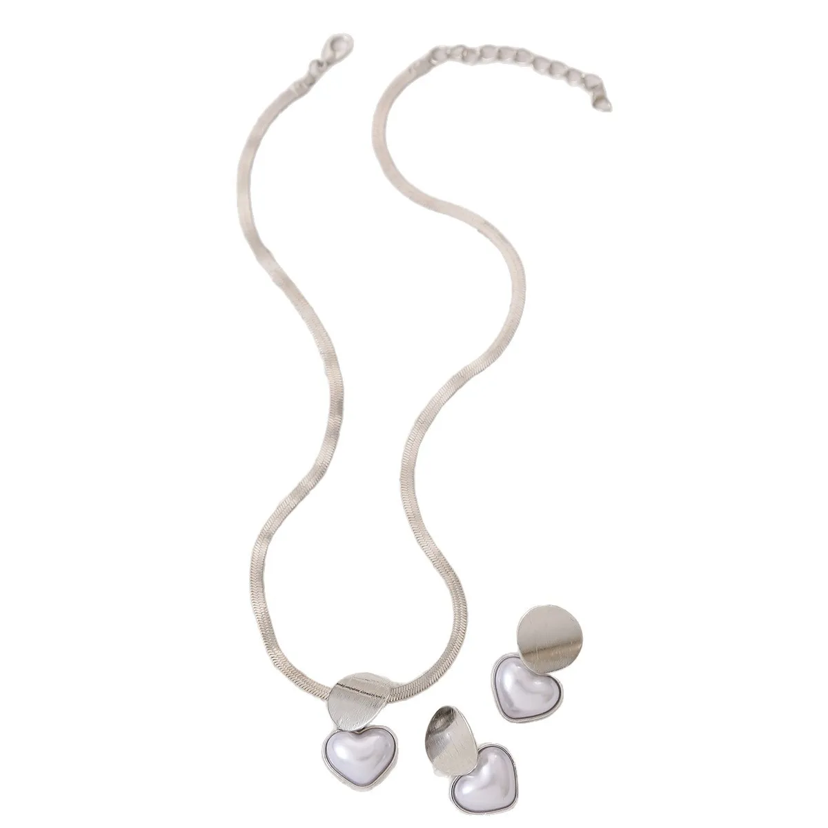 2pcs/Set Minimalist Creative Gold Color Circular Heart-shaped Pendant Snake Bone Chain Necklace Earrings for Women Jewelry Sets