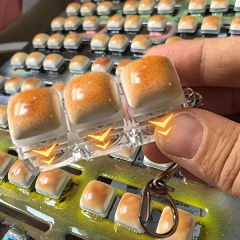 Caramel Bread Design Keyboard Button Keychain Keys Button Keycap Finger Keyboard Cap Relief Stress Steamed Bread Keycap Keyring