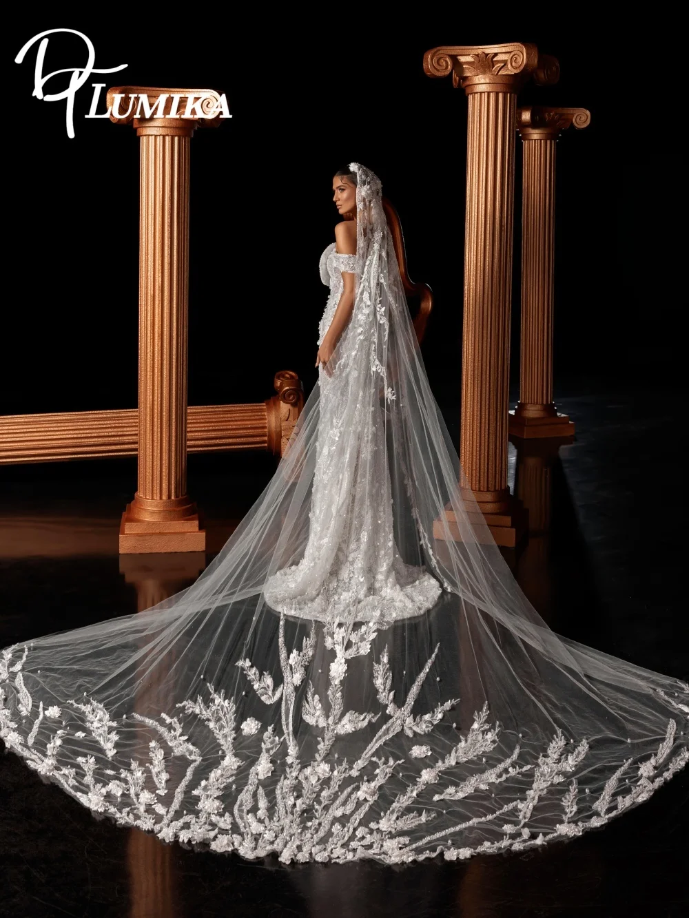 Chic Off-Shoulder Sheer Wedding Dress 2026 Romantic Flower-Overlay Bridal Gown Fashion Mermaid Floor-Length Bridal Dress Robe De