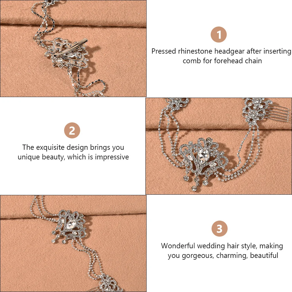 Rhinestone Chain Hair Comb Bridal Wedding Headdress Elegant Women Party Accessory Beautiful Sparkling Hairpiece for Special