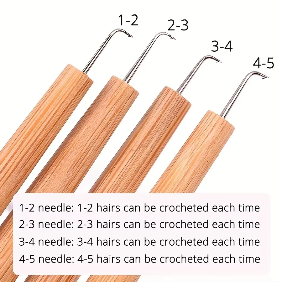 4 Pcs Different Size Ventilating Needles For Lace Wigs Making Long Wooden Handle Crochet Needle Hair Wig Making Tools