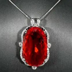 Trendy 925 Sterling Silver Chain Necklace Women Jewelry Luxury Large Crystal Stone Pendant For Princess Party Accessories