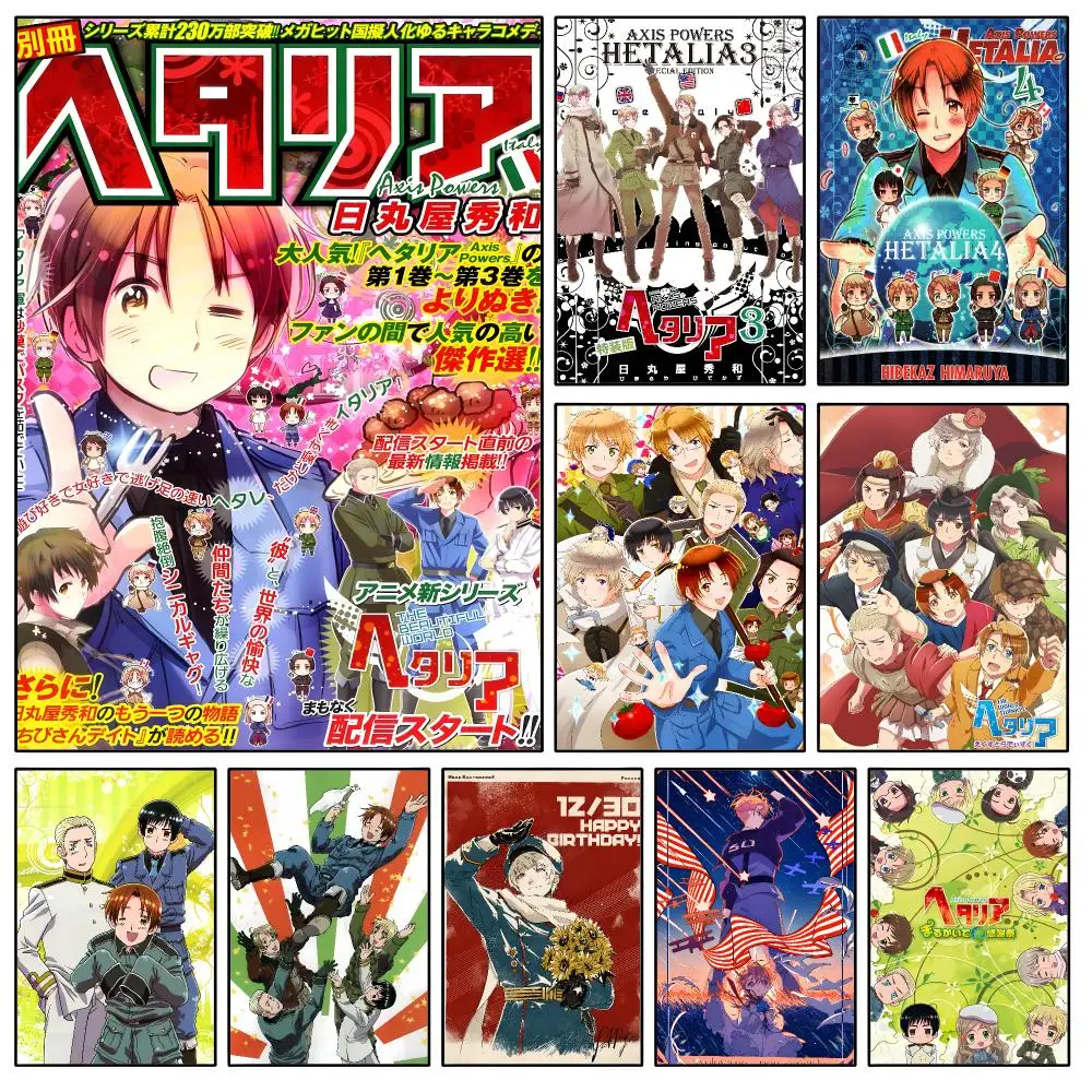 Anime Hetalia Axis Powers Kawaii Comedy Poster Waterproof HD Modern Peel And Stick Wall Decor Bedroom Living Room Dorm Office