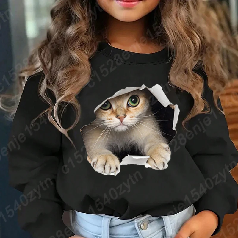 

Cute Cat Printed Girls Long-sleeved Autumn and Winter Sweatshirt, Fashion Sweatshirts, Cozy, Perfect for Casual Daily Wear