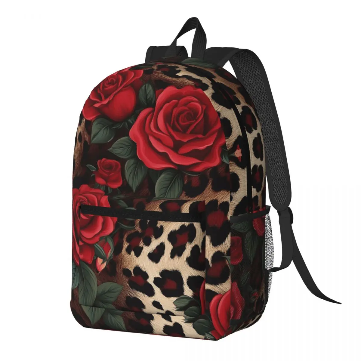 Rose Red Leopard Pattern Backpack Daypack Large Capacity Kids BookBag School Bag Shoulder Bags for Men Women