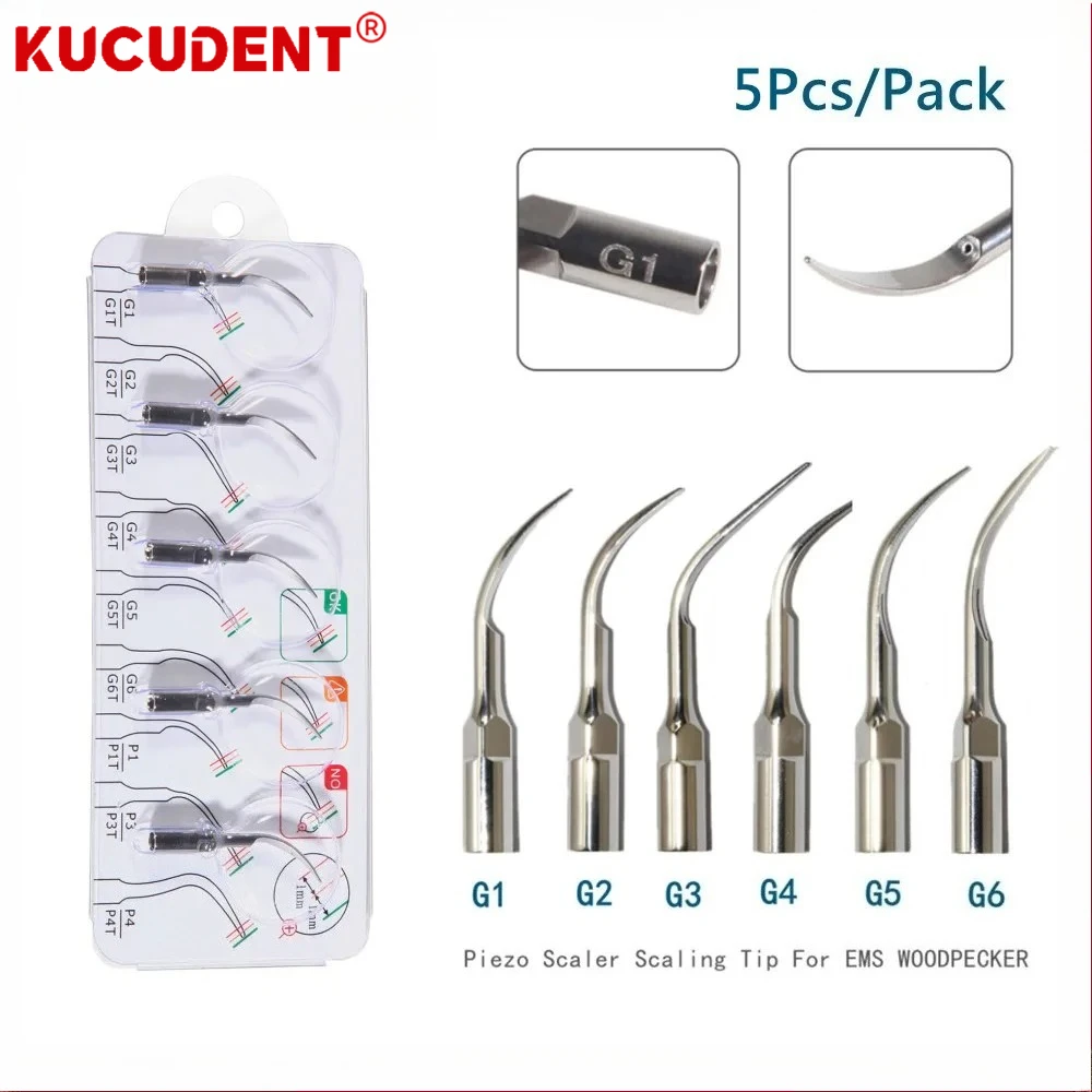 5pcs Dental Scaler Tips Fit EMS Woodpecker Ultrasonic Handpiece Scaling Tip Endodontic Dentist  Teeth Cleaning G1 G2 G3 G4 G5 G6