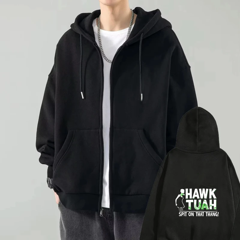 

Men's Hooded Jacket Black Hawk Tuah Spot On That Thang Printed Streetwear Casual Hoodie for Daily Wear and Outdoors