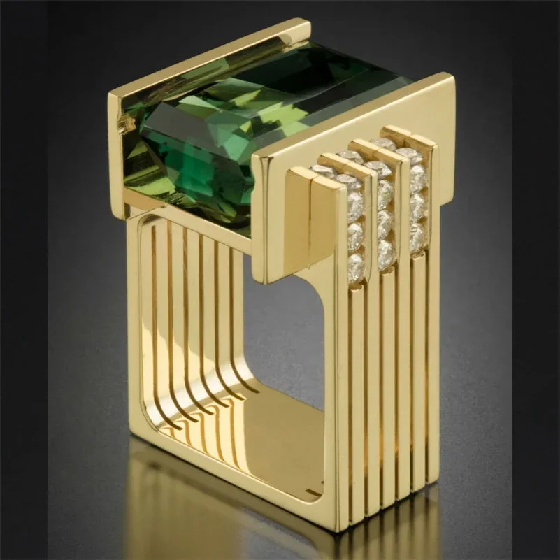 Anillo de joyería de Esmeralda de oro de 14 quilates para mujer, Rectangel, Topacio verde, Esmeralda, Anillos de Bizuteria, piedra preciosa, anillo de oro amarillo de 14 quilates con caja