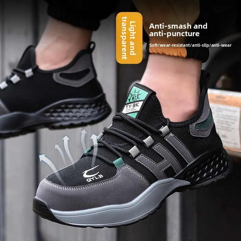Men Breathable Fly Woven Steel Toe Safety Shoes Anti Smash Anti Puncture Lightweight Comfortable Durable Industrial Work Footwea