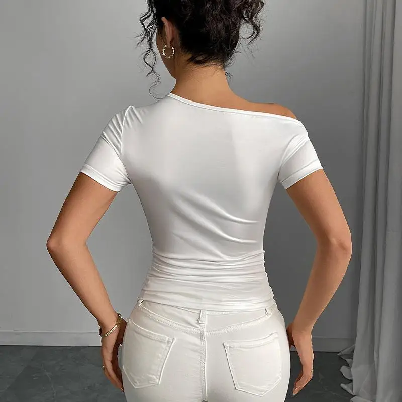 T-shirt imprimé en Polyester pour femmes, style européen, avec huiles inclinées et ort Sves, pour les déplacements de voyage, haut pour dames